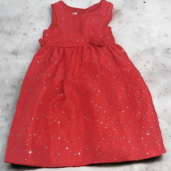 Girls Candy Red Party Big Bow Dress Size 4 Silver Foil Detail - Picture 2 of 7